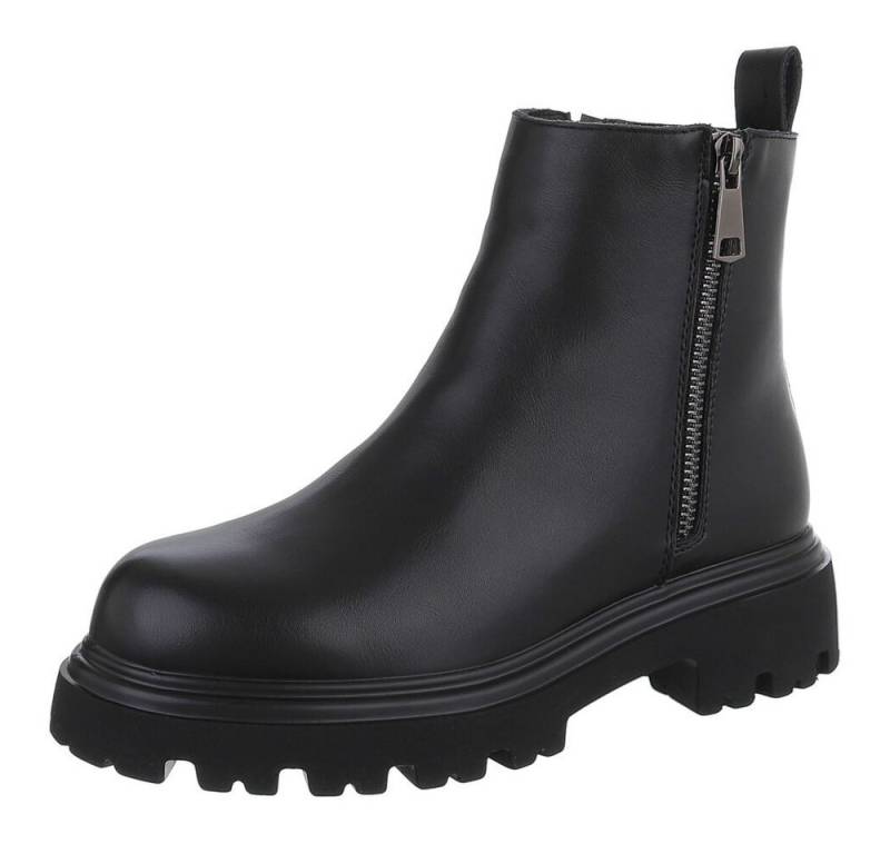 Ital-Design Echte Leder Boots mit Reißverschluss für Damen – Urban Style Plateaustiefelette (90648920) Blockabsatz Stiefeletten in Schwarz von Ital-Design