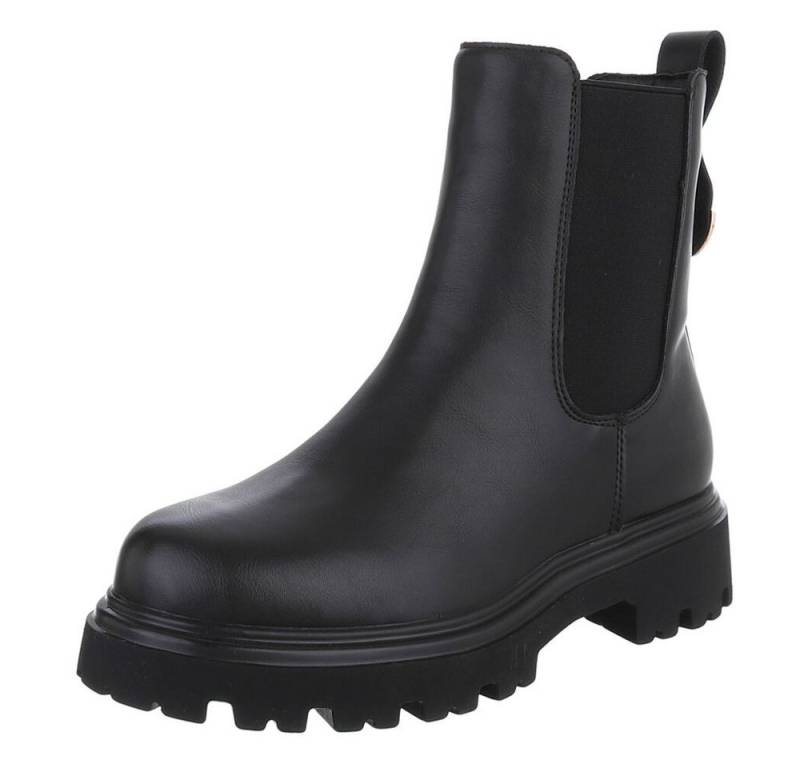 Ital-Design Echte Leder Chelsea-Boots mit Profilsohle für Damen Plateaustiefelette (90169355) Blockabsatz Stiefeletten in Schwarz von Ital-Design