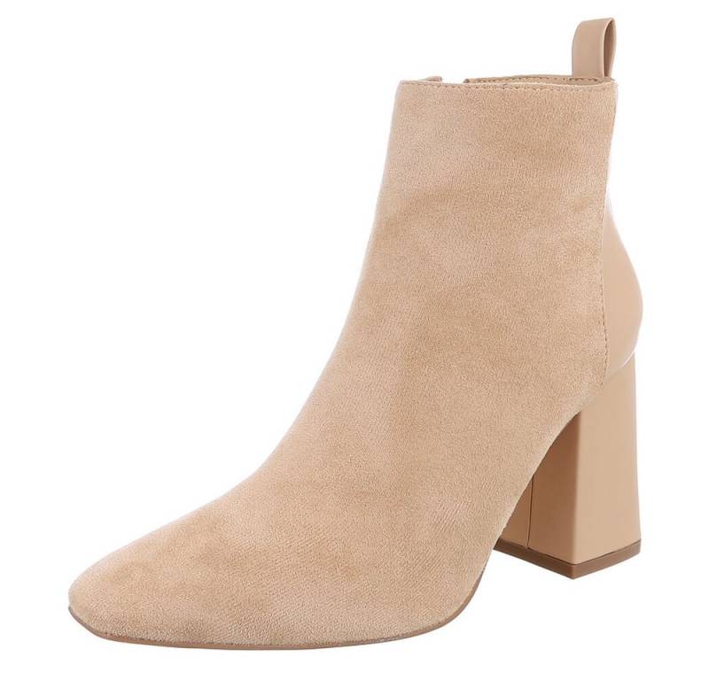 Ital-Design Elegante Ankle Boots mit Blockabsatz für Damen High-Heel-Stiefelette (90542792) Blockabsatz Stiefeletten in Beige von Ital-Design