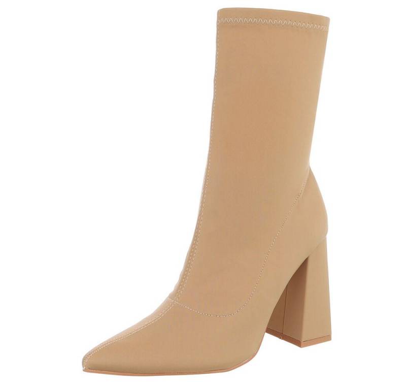 Ital-Design Elegante Blockabsatz-Stiefeletten für Damen, komfortabel und stylish High-Heel-Stiefelette (89929915) Blockabsatz Stiefeletten in Hellbraun von Ital-Design