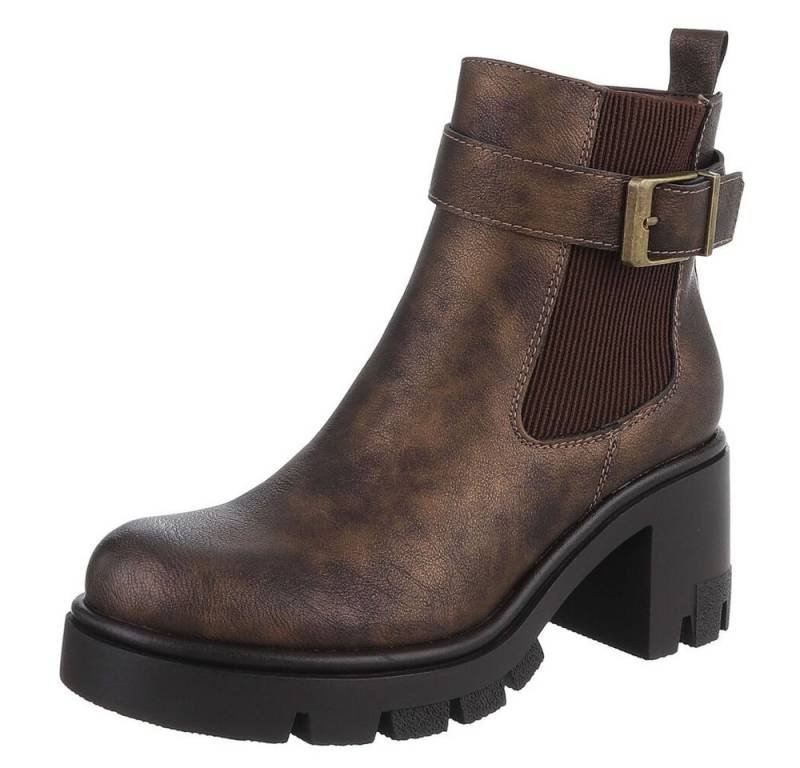 Ital-Design Elegante Chelsea Boots mit Blockabsatz für Damen Plateaustiefelette (90726871) Blockabsatz Stiefeletten in Bronze von Ital-Design