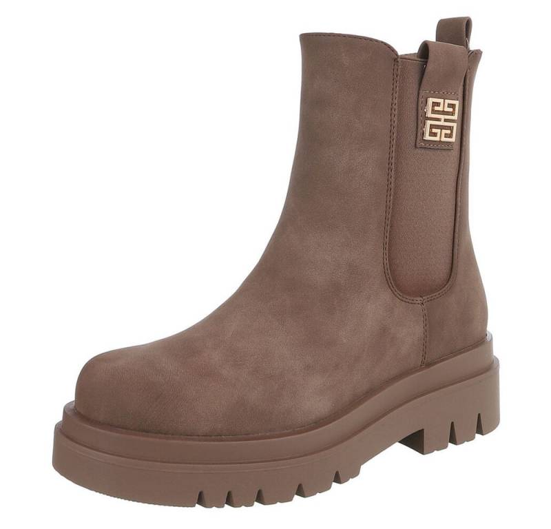 Ital-Design Elegante Chelsea Boots mit komfortabler Sohle für Damen Plateaustiefelette (90598520) Blockabsatz Stiefeletten in Hellbraun von Ital-Design