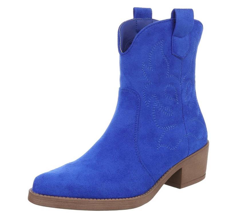 Ital-Design Elegante Cowboy-Stiefel aus Kunstleder mit Blockabsatz Westernstiefelette (89938095) Blockabsatz Stiefeletten in Neonblau von Ital-Design