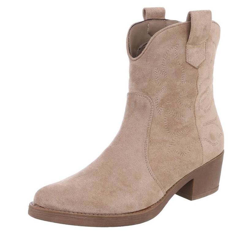 Ital-Design Elegante Cowboy-Stiefel aus Kunstleder mit Blockabsatz Westernstiefelette (89938111) Blockabsatz Stiefeletten in Hellbraun von Ital-Design