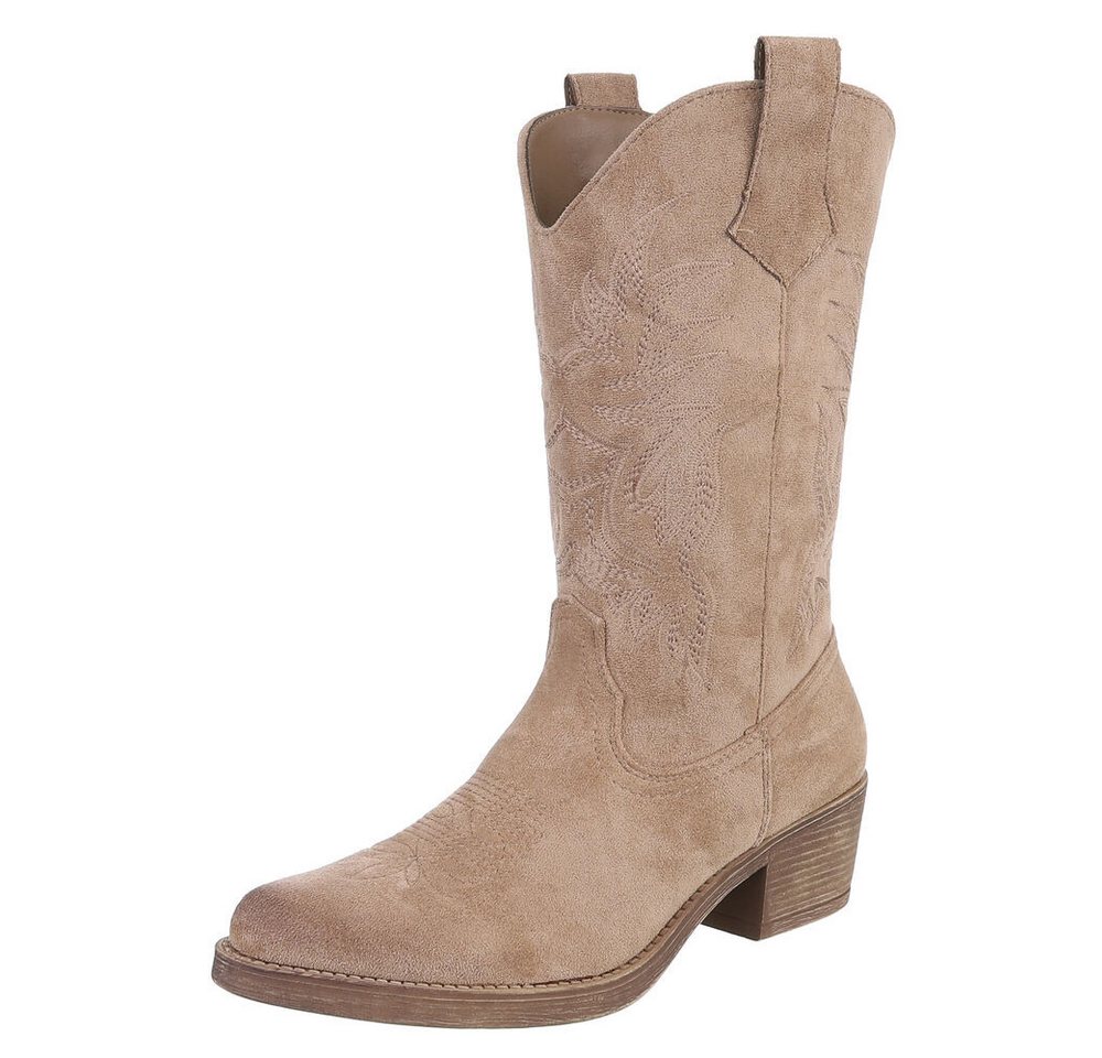 Ital-Design Elegante Cowboystiefel mit Stickerei für Damen Westernstiefel (89937853) Blockabsatz Stiefel in Hellbraun von Ital-Design