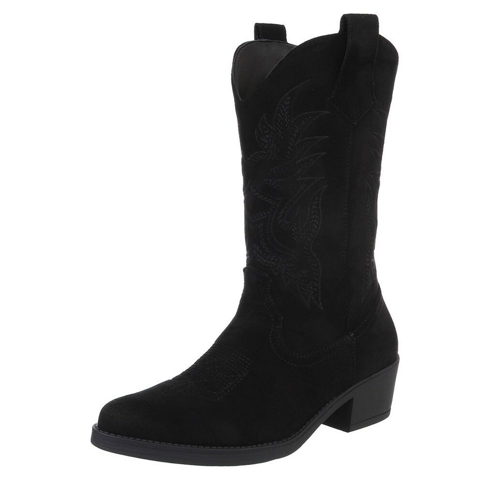 Ital-Design Elegante Cowboystiefel mit Stickerei für Damen Westernstiefel (89937859) Blockabsatz Stiefel in Schwarz von Ital-Design
