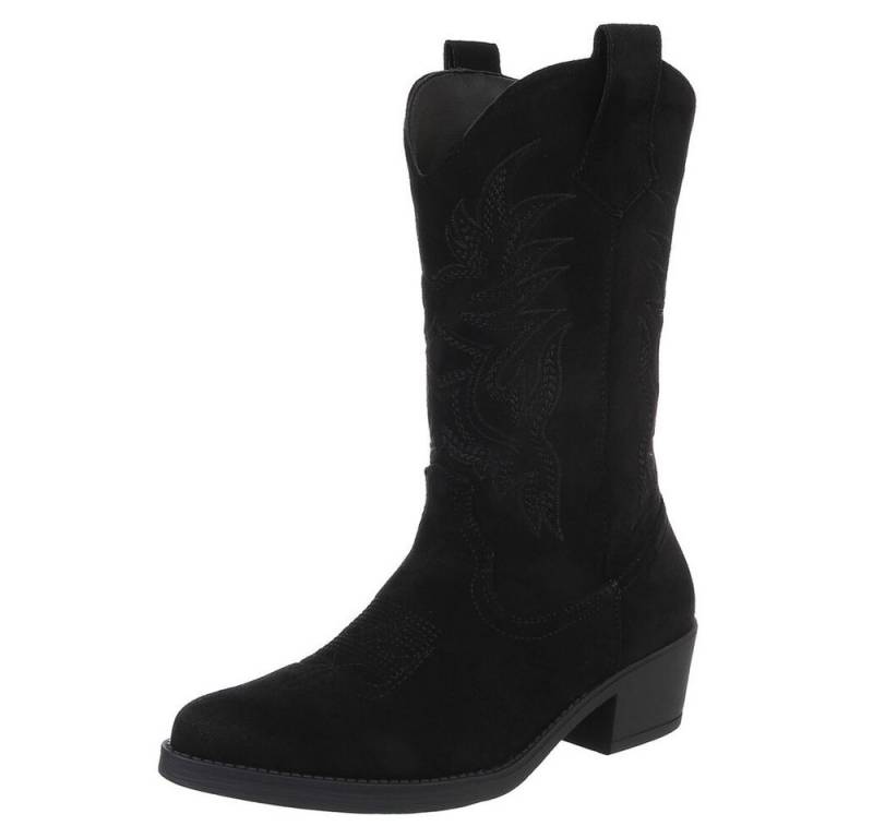 Ital-Design Elegante Cowboystiefel mit Stickerei für Damen Westernstiefel (89937859) Blockabsatz Stiefel in Schwarz von Ital-Design