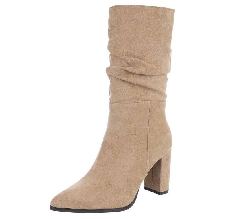 Ital-Design Elegante Damen Boots mit Blockabsatz für Freizeit und Events High-Heel-Stiefel (90851771) Blockabsatz Stiefel in Hellbraun von Ital-Design