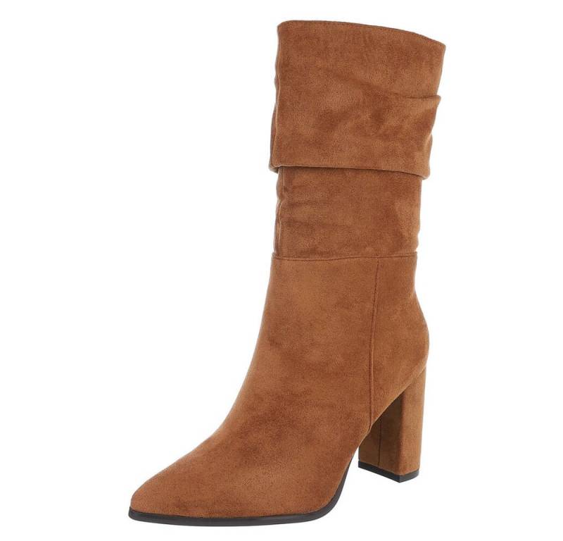 Ital-Design Elegante Damen Boots mit Blockabsatz für Freizeit und Events High-Heel-Stiefel (90851777) Blockabsatz Stiefel in Camel von Ital-Design