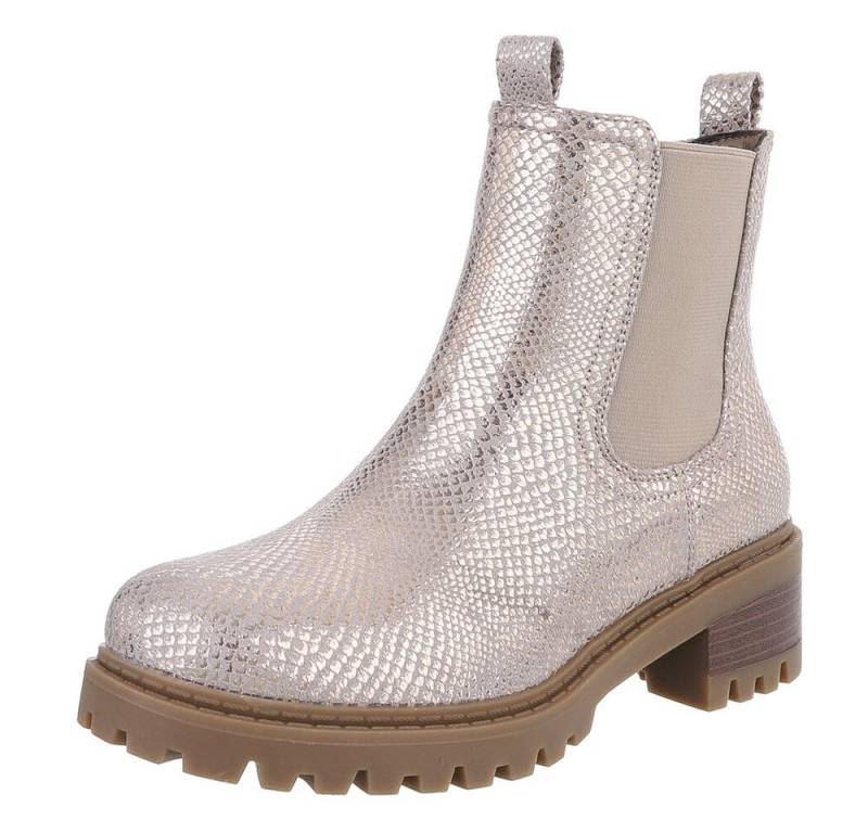 Ital-Design Elegante Damen Boots mit Blockabsatz und elastischen Einsätzen Chelseaboots (90417882) Blockabsatz Stiefeletten in Gold von Ital-Design