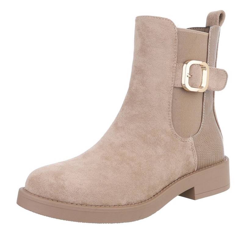 Ital-Design Elegante Damen Chelsea-Boots mit goldfarbenem Detail Stiefelette (90153041) Blockabsatz Chelsea Boots in Hellbraun von Ital-Design