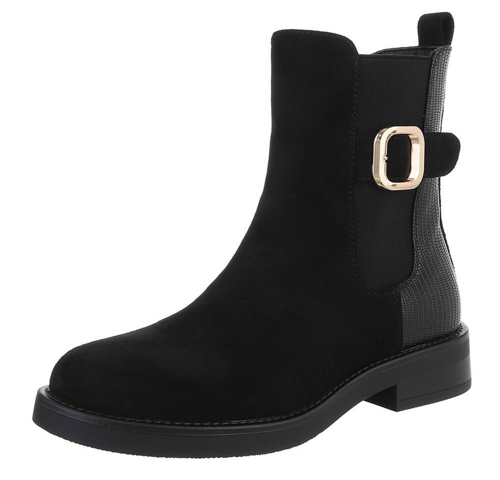 Ital-Design Elegante Damen Chelsea-Boots mit goldfarbenem Detail Stiefelette (90153047) Blockabsatz Chelsea Boots in Schwarz von Ital-Design