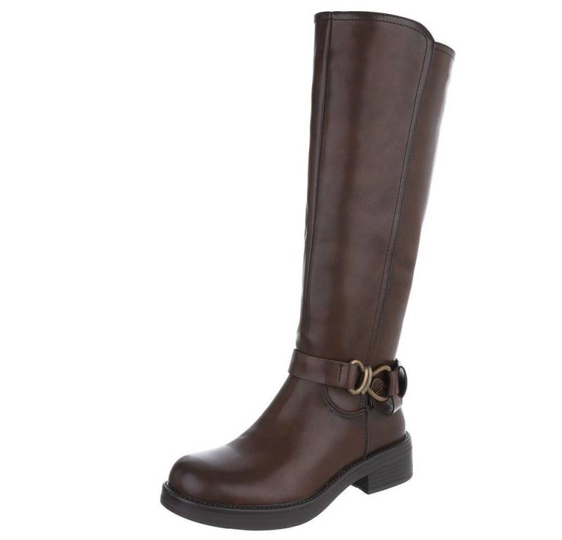 Ital-Design Elegante Damen Longboots mit Komfort und modischen Details Stiefel (90471274) Blockabsatz Flache Stiefel in Braun von Ital-Design