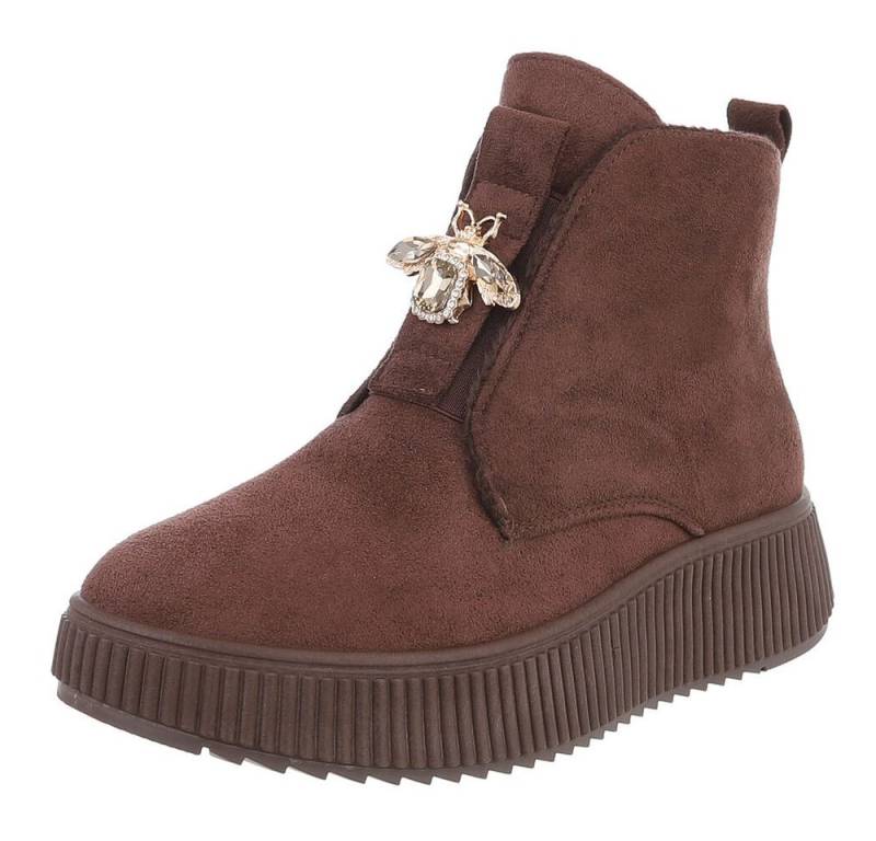 Ital-Design Elegante Damen Plateau-Stiefeletten mit Dekorativem Detail Plateaustiefelette (90457982) Keilabsatz/Wedge Stiefeletten in Braun von Ital-Design