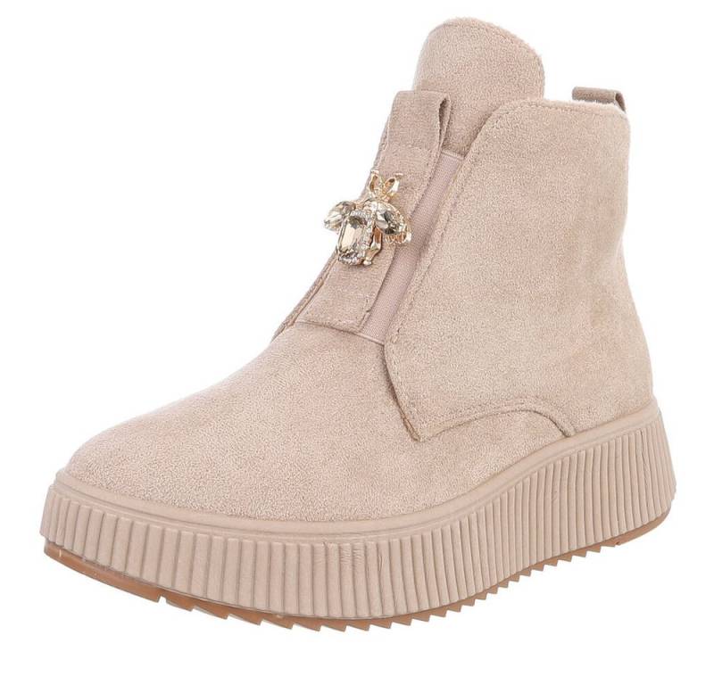 Ital-Design Elegante Damen Plateau-Stiefeletten mit Dekorativem Detail Plateaustiefelette (90457995) Keilabsatz/Wedge Stiefeletten in Beige von Ital-Design