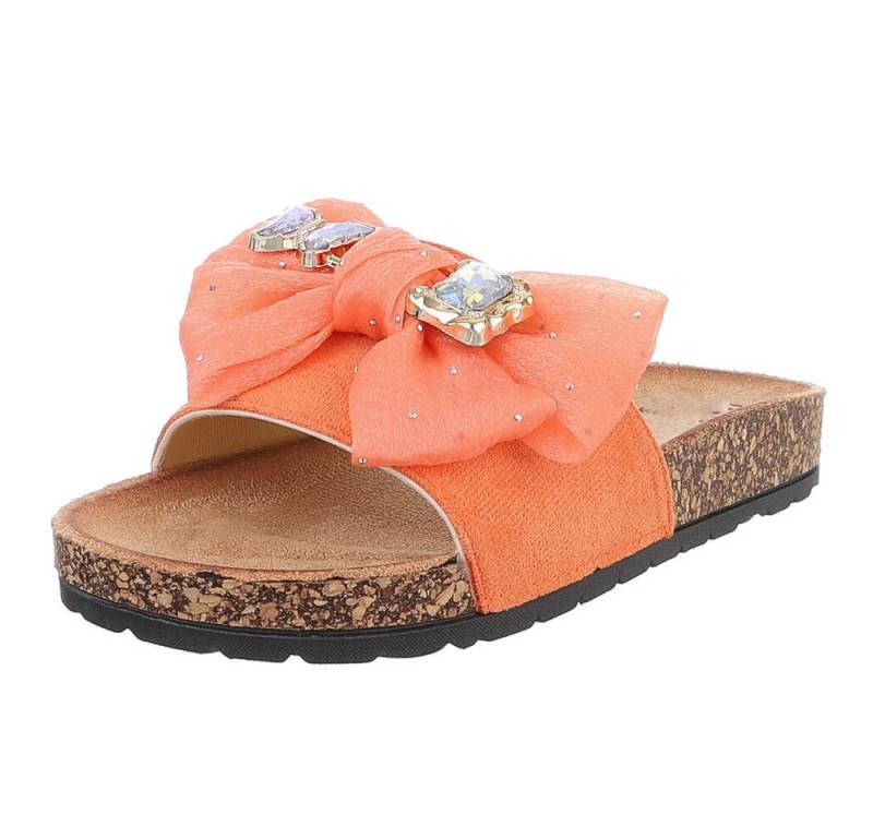Ital-Design Elegante Damen-Sandalen mit Schleife und Glitzer-Details Pantolette (89542429) Flach Pantoletten in Orange von Ital-Design