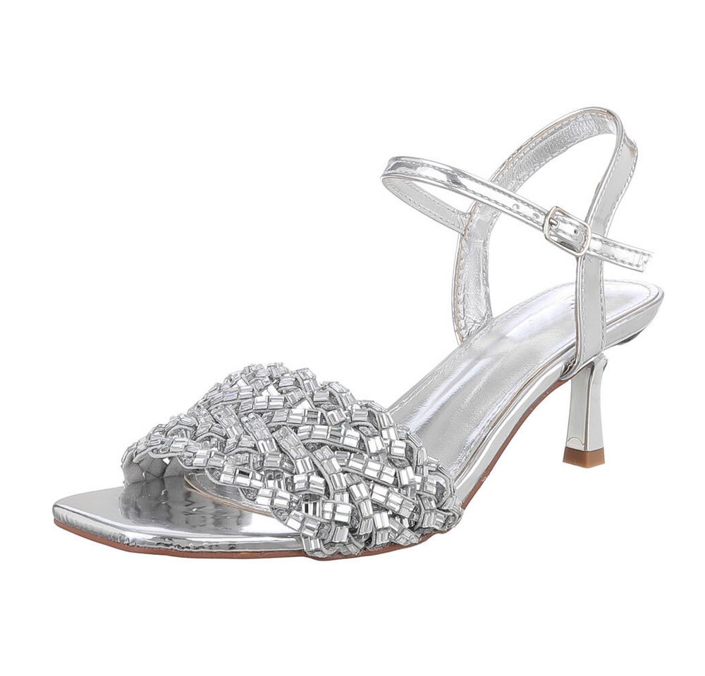 Ital-Design Elegante Damen Sandalen mit Strass-Details für Festlichkeiten Sandalette (89930019) Pfennig-/Stilettoabsatz Sandalen & Sandaletten in Silber von Ital-Design
