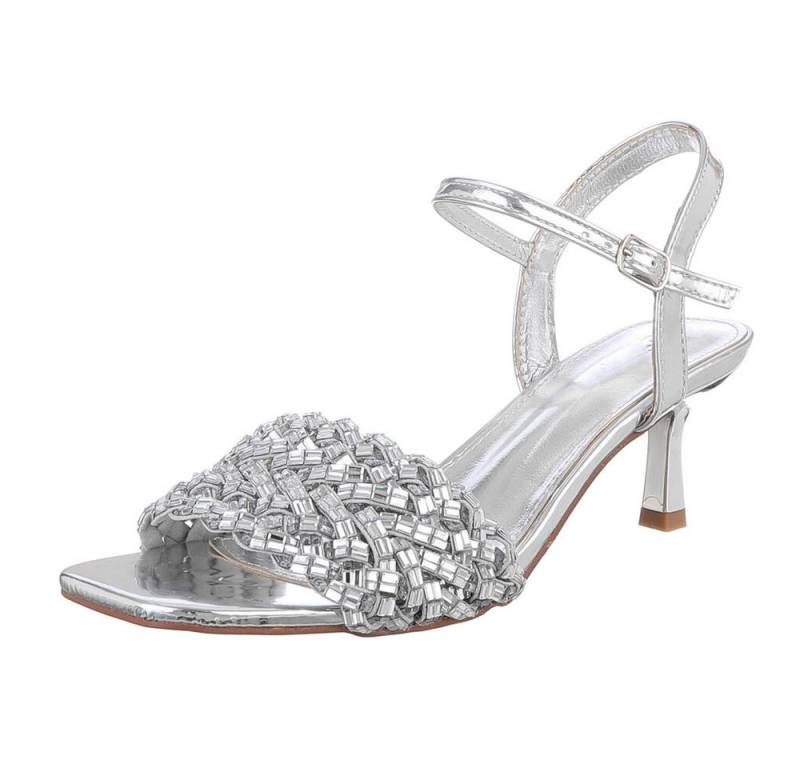 Ital-Design Elegante Damen Sandalen mit Strass-Details für Festlichkeiten Sandalette (89930019) Pfennig-/Stilettoabsatz Sandalen & Sandaletten in Silber von Ital-Design