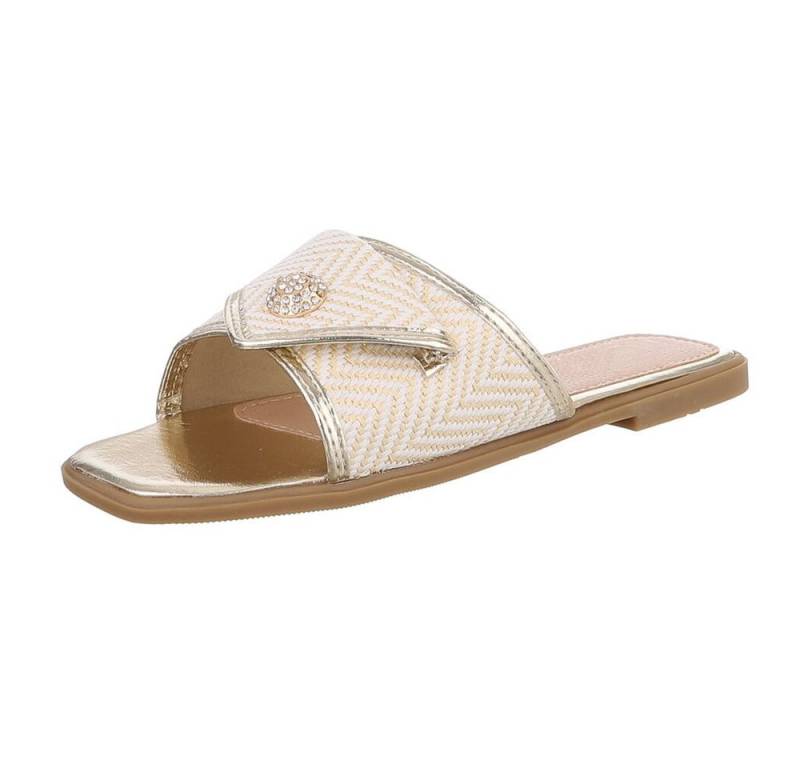 Ital-Design Elegante Damen Slipper mit Chevron-Muster für den Sommer Pantolette (89852781) Blockabsatz Pantoletten in Gold von Ital-Design