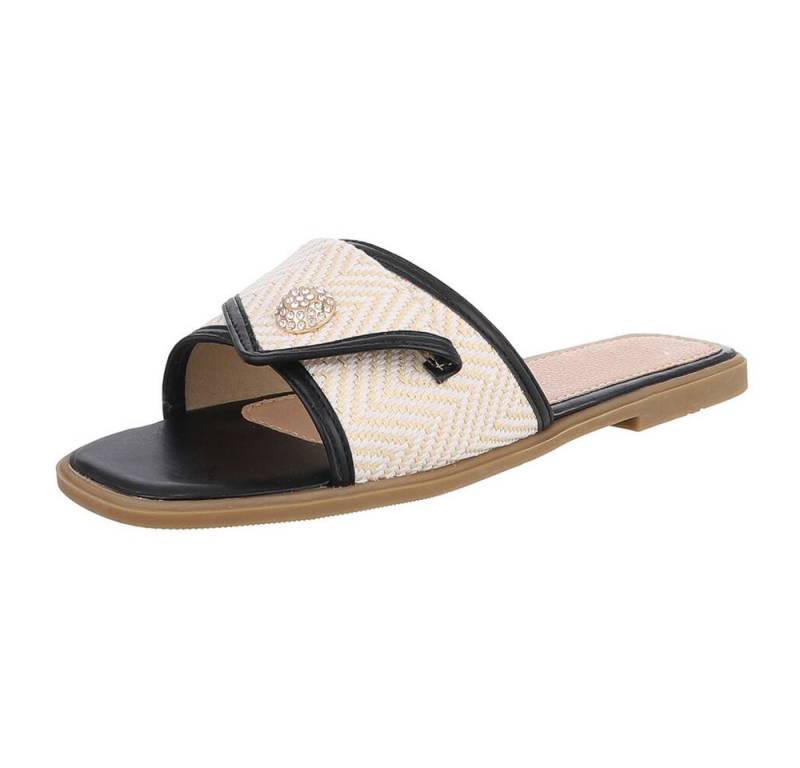 Ital-Design Elegante Damen Slipper mit Chevron-Muster für den Sommer Pantolette (89852792) Blockabsatz Pantoletten in Schwarz von Ital-Design