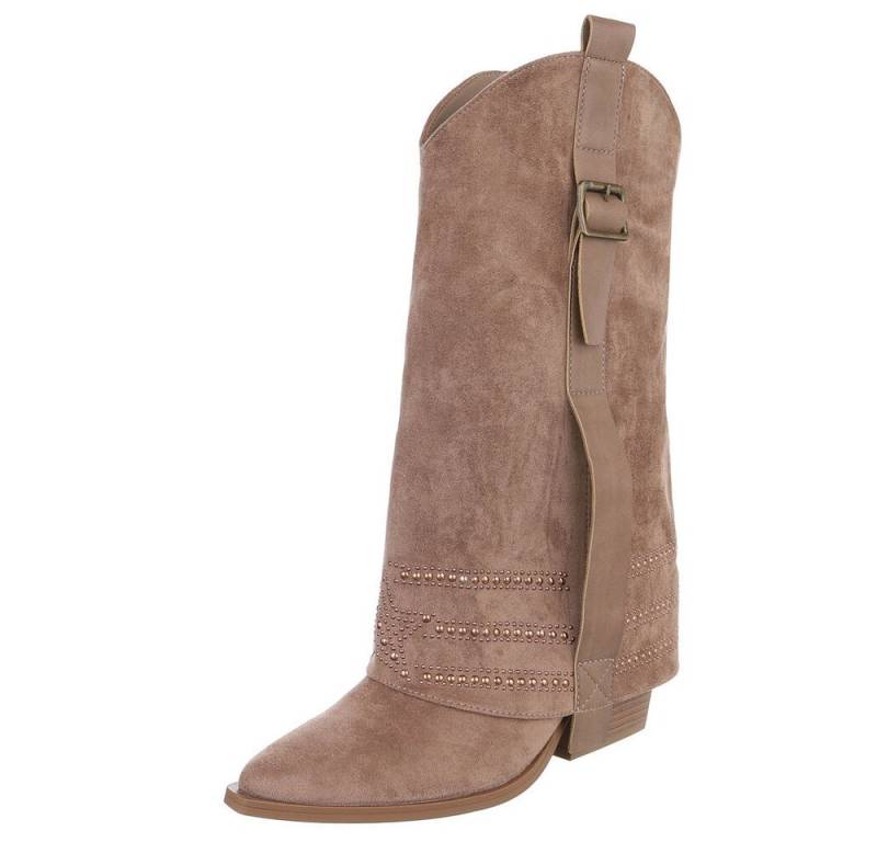 Ital-Design Elegante Damen-Stiefel mit Absatz und hochwertiger Verarbeitung Westernstiefel (90503086) Blockabsatz Stiefel in Hellbraun von Ital-Design