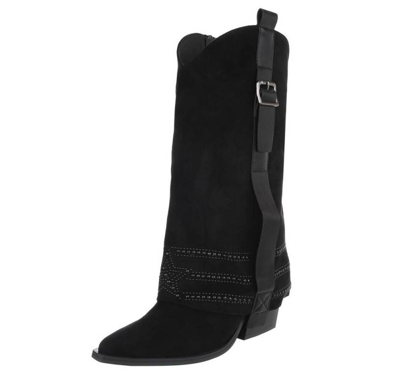 Ital-Design Elegante Damen-Stiefel mit Absatz und hochwertiger Verarbeitung Westernstiefel (90503097) Blockabsatz Stiefel in Schwarz von Ital-Design