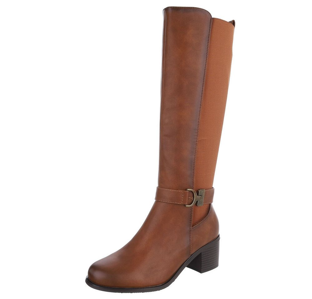 Ital-Design Elegante Damen-Stiefel mit Blockabsatz für Alltag und Freizeit Stiefel (90755919) Blockabsatz Stiefel in Camel von Ital-Design