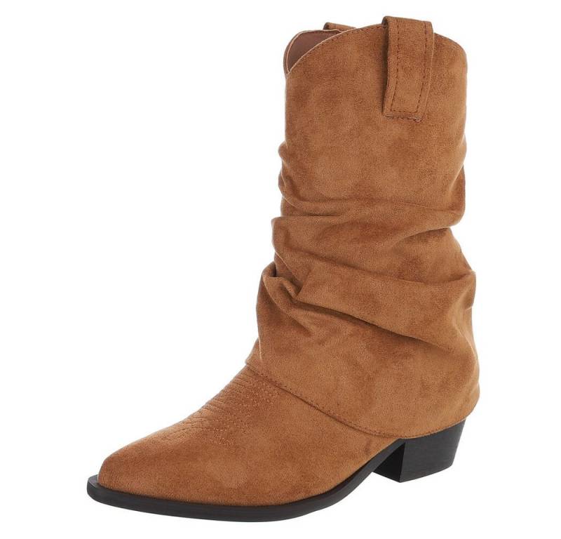 Ital-Design Elegante Damen-Stiefel mit Blockabsatz und einzigartigem Design Westernstiefelette (90827544) Blockabsatz Stiefeletten in Camel von Ital-Design