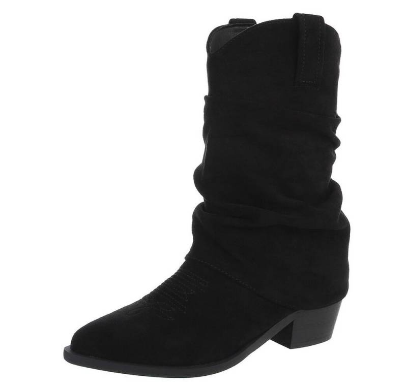Ital-Design Elegante Damen-Stiefel mit Blockabsatz und einzigartigem Design Westernstiefelette (90827550) Blockabsatz Stiefeletten in Schwarz von Ital-Design