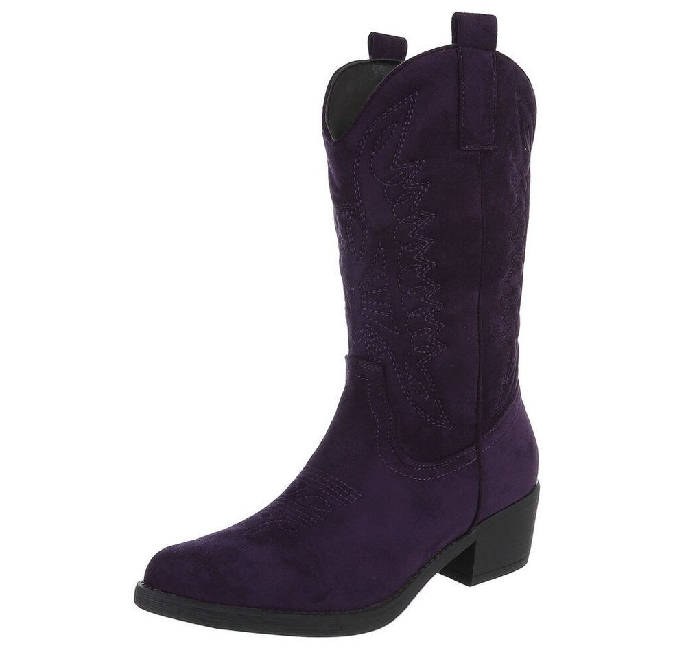 Ital-Design Elegante Damen-Stiefel mit Kunstvollen Details und Absatz Westernstiefel (90793413) Blockabsatz Stiefel in Violett von Ital-Design