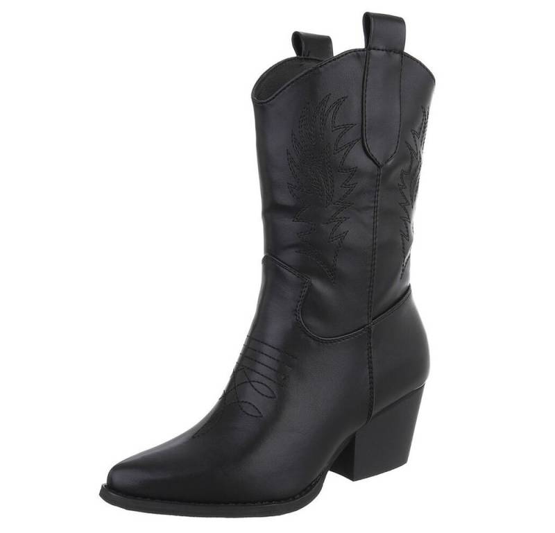 Ital-Design Elegante Damen Stiefel mit Stickerei für Alltag und Freizeit Westernstiefelette (90482744) Blockabsatz Stiefeletten in Schwarz von Ital-Design