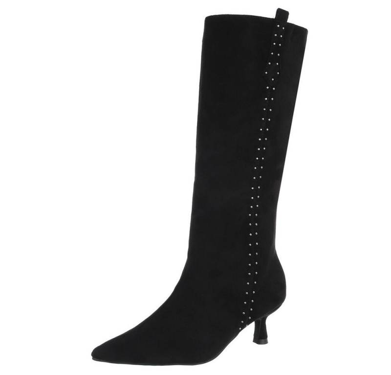 Ital-Design Elegante Damen-Stiefel mit Stiletto und Details Stiefel (90503081) Pfennig-/Stilettoabsatz Stiefel in Schwarz von Ital-Design