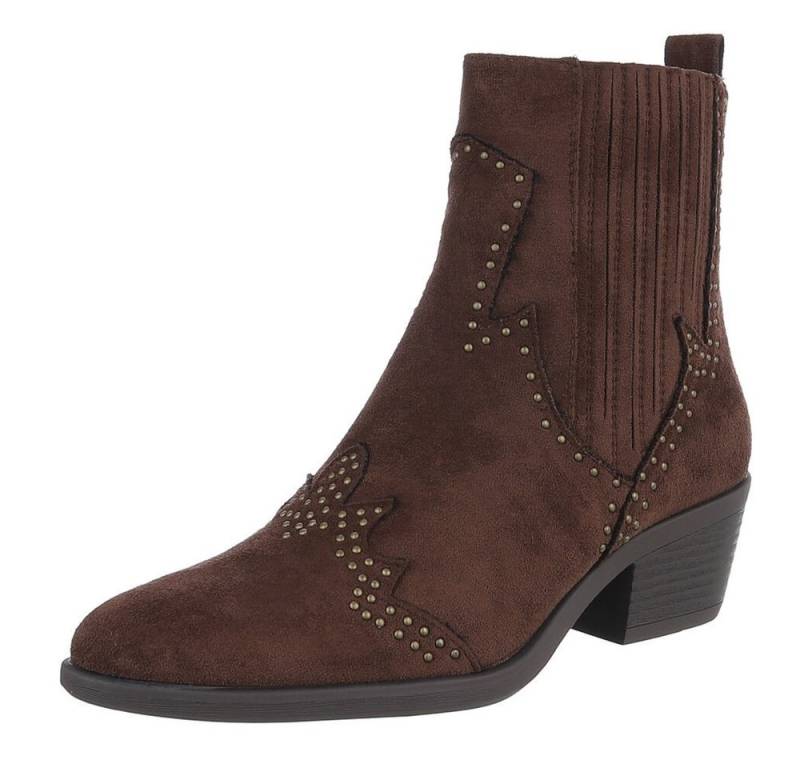 Ital-Design Elegante Damen Stiefelette mit Details für Alltag und Freizeit Westernstiefelette (90471309) Blockabsatz Stiefeletten in Braun von Ital-Design
