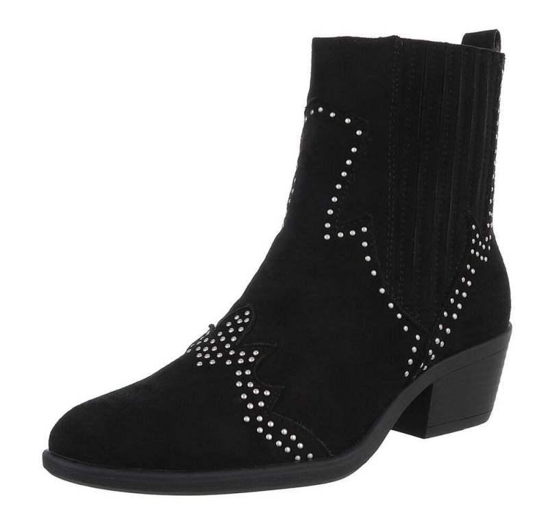 Ital-Design Elegante Damen Stiefelette mit Details für Alltag und Freizeit Westernstiefelette (90471315) Blockabsatz Stiefeletten in Schwarz von Ital-Design