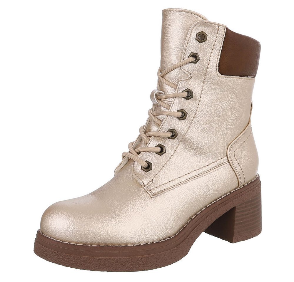 Ital-Design Elegante Damen-Stiefelette mit hochwertigem Material und Komfort Schnürstiefelette (90755991) Blockabsatz Stiefeletten in Gold von Ital-Design