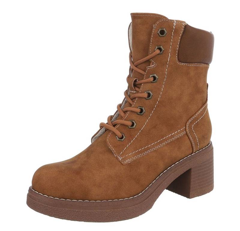 Ital-Design Elegante Damen-Stiefelette mit hochwertigem Material und Komfort Schnürstiefelette (90755994) Blockabsatz Stiefeletten in Camel von Ital-Design