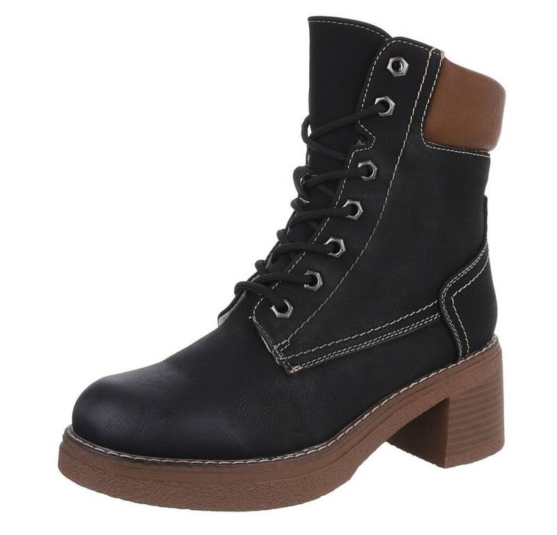 Ital-Design Elegante Damen-Stiefelette mit hochwertigem Material und Komfort Schnürstiefelette (90756000) Blockabsatz Stiefeletten in Schwarz von Ital-Design