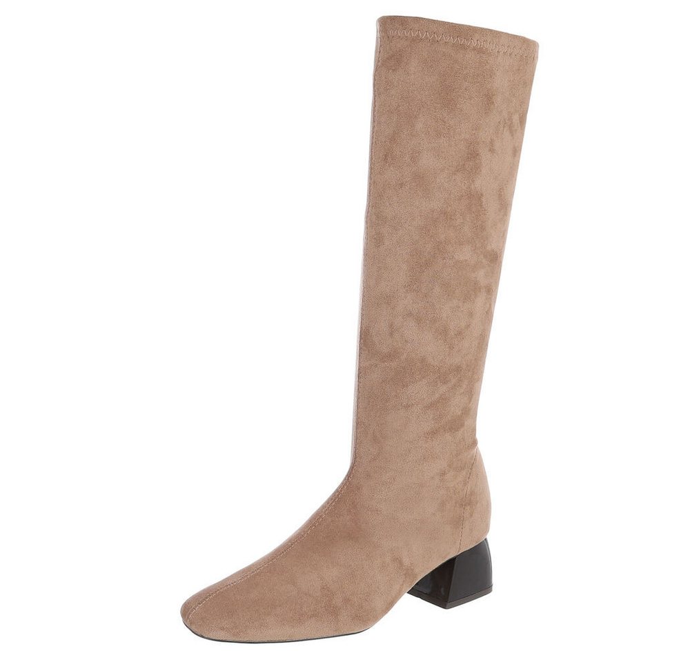 Ital-Design Elegante Damen-Stiefeletten mit Blockabsatz und Schaft Stiefel (90514949) Blockabsatz Stiefel in Hellbraun von Ital-Design