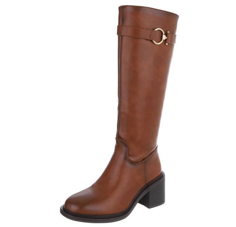 Ital-Design Elegante Damenkniehochstiefel mit modischem Riemen Stiefel (90726765) Blockabsatz Stiefel in Camel von Ital-Design