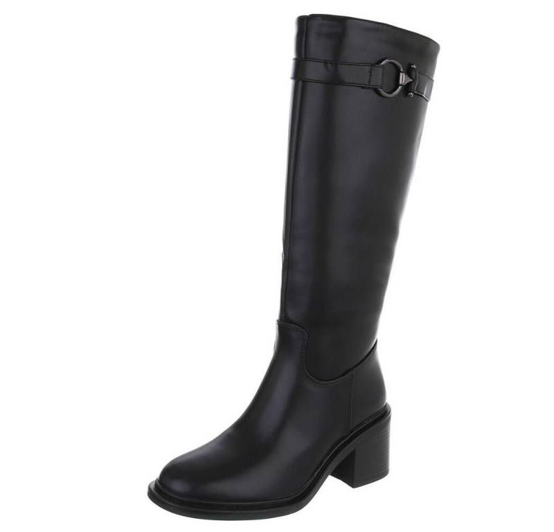 Ital-Design Elegante Damenkniehochstiefel mit modischem Riemen Stiefel (90726772) Blockabsatz Stiefel in Schwarz von Ital-Design