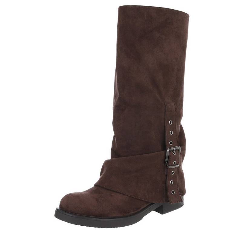 Ital-Design Elegante Damenstiefel mit Riemenverzierung für Herbst Westernstiefel (90458186) Blockabsatz Flache Stiefel in Braun von Ital-Design