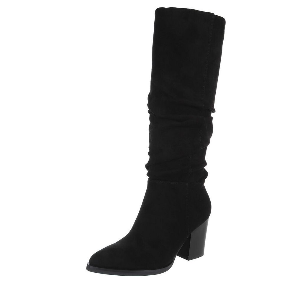 Ital-Design Elegante High-Heel-Stiefel mit Raffung für Damen High-Heel-Stiefel (90726868) Blockabsatz Stiefel in Schwarz von Ital-Design