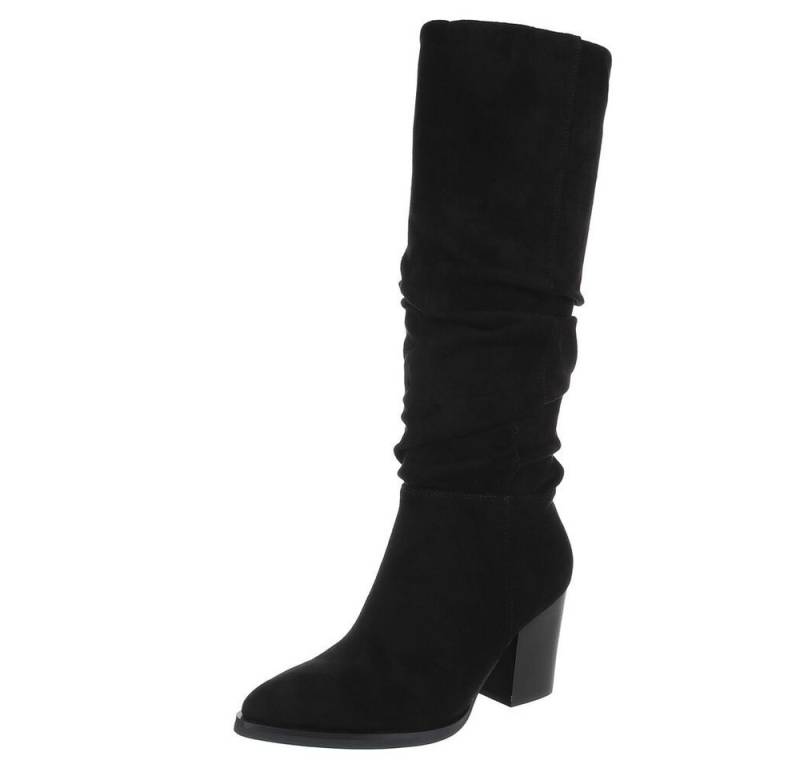 Ital-Design Elegante High-Heel-Stiefel mit Raffung für Damen High-Heel-Stiefel (90726868) Blockabsatz Stiefel in Schwarz von Ital-Design