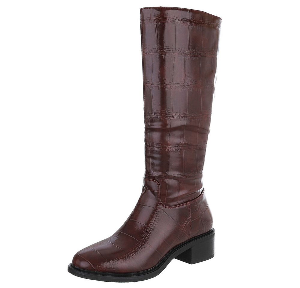 Ital-Design Elegante Hohe Stiefel mit Strukturprägung für Damen Stiefel (90851804) Blockabsatz Stiefel in Weinrot von Ital-Design