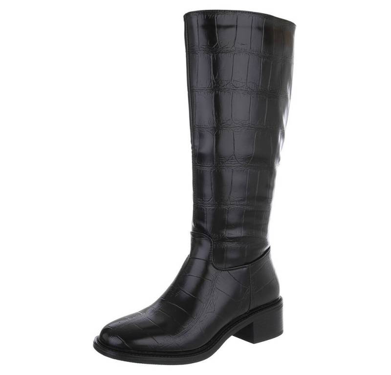 Ital-Design Elegante Hohe Stiefel mit Strukturprägung für Damen Stiefel (90851812) Blockabsatz Stiefel in Schwarz von Ital-Design