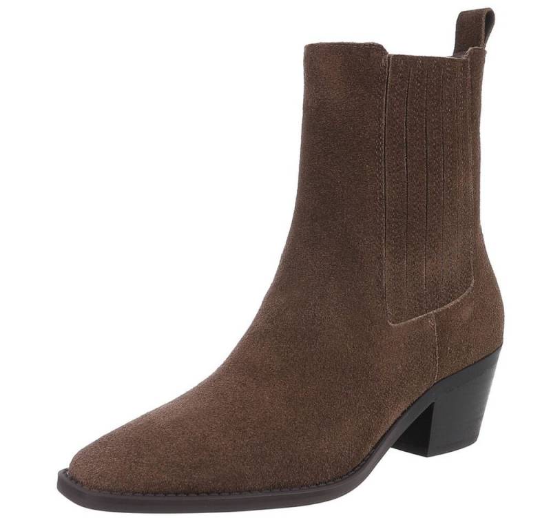 Ital-Design Elegante Leder-Stiefeletten für Damen - Komfort und Stil Westernstiefelette (90482640) Blockabsatz Stiefeletten in Hellbraun von Ital-Design