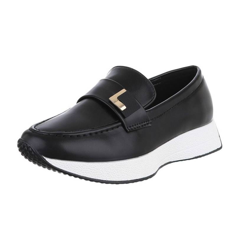 Ital-Design Elegante Loafers aus hochwertigem Material für Damen Slipper (89542535) Keilabsatz/Wedge Mokassins in Schwarz von Ital-Design