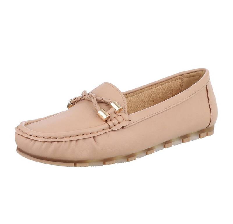 Ital-Design Elegante Mokassins mit geflochtener Schnürung für Damen Slipper (89930176) Flach Mokassins in Hellbraun von Ital-Design