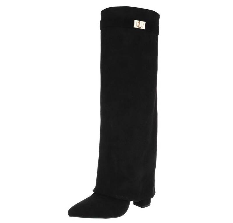 Ital-Design Elegante Overknee-Stiefel für Damen aus hochwertigem Material High-Heel-Stiefel (90109706) Blockabsatz Stiefel in Schwarz von Ital-Design