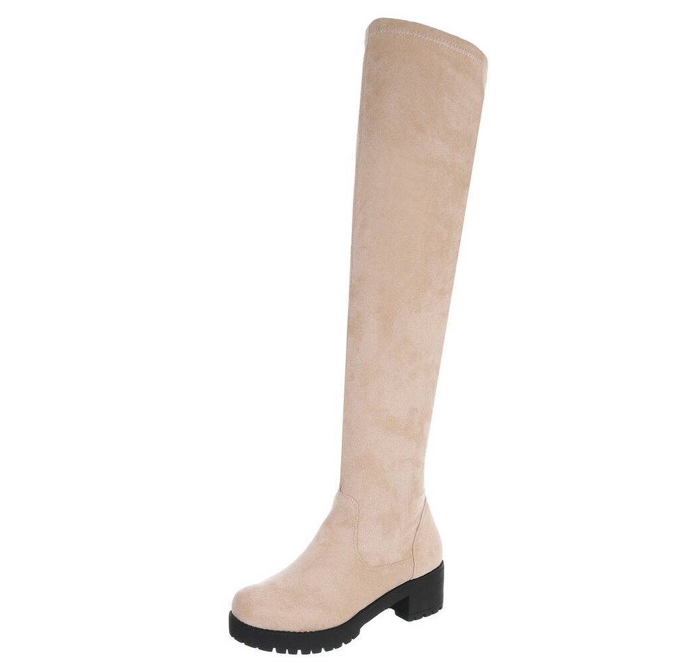 Ital-Design Elegante Overknee-Stiefel für Damen mit rutschfester Sohle Overkneestiefel (90827506) Blockabsatz Stiefel in Beige von Ital-Design